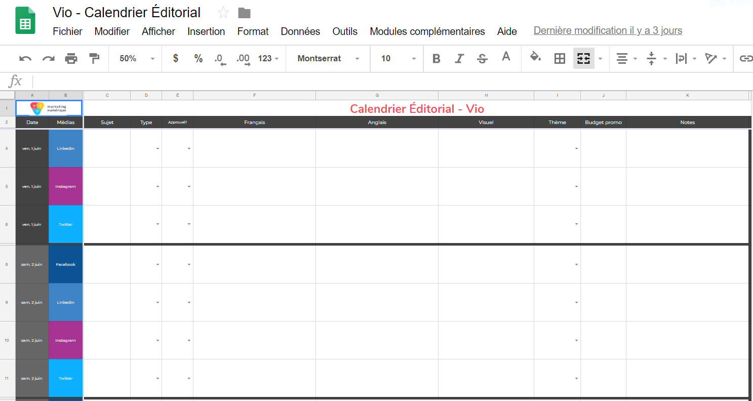 calendrier éditorial